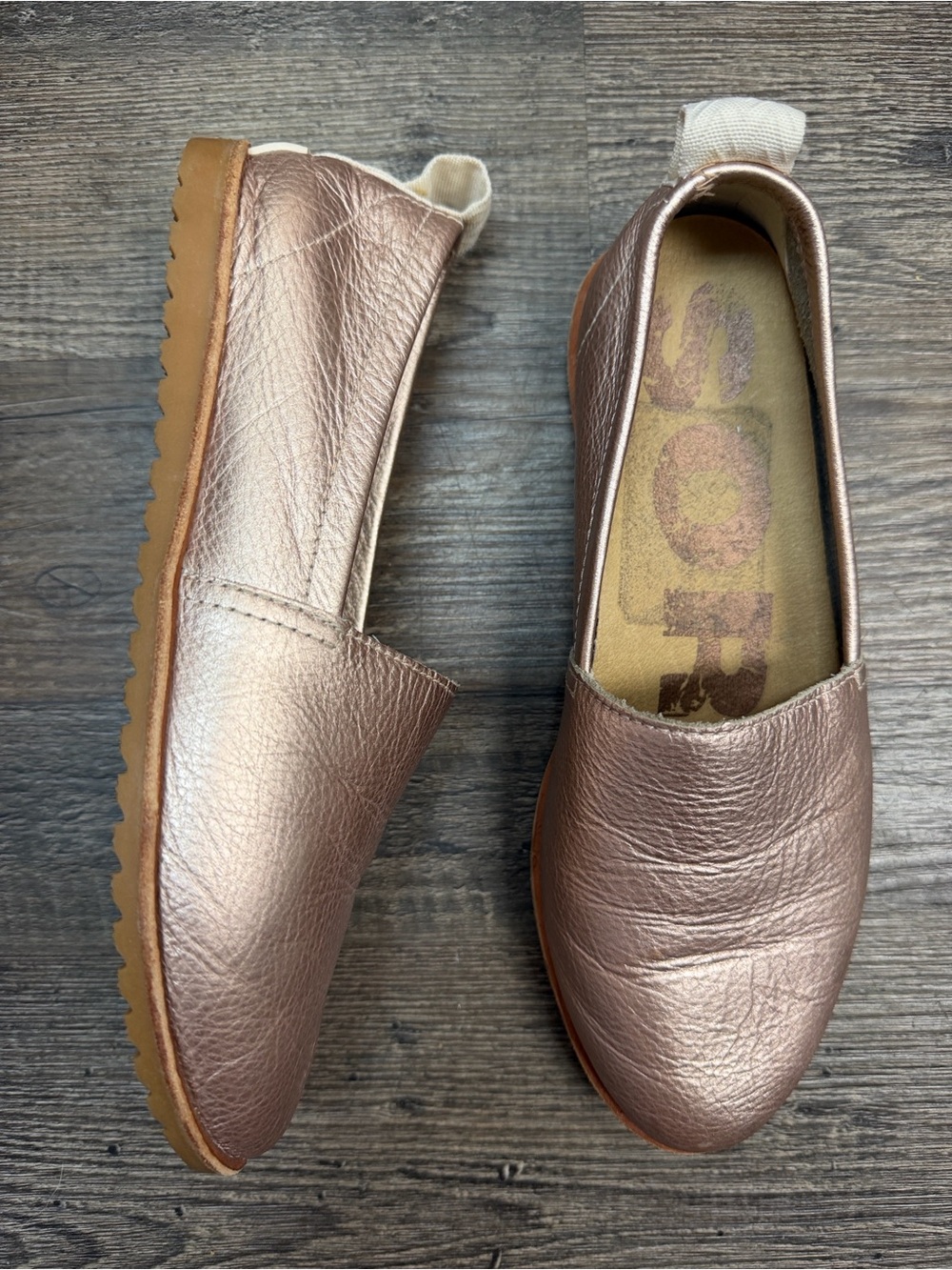 Sorel Ella Rose Gold Leather Slip On Shoes Size 6.5